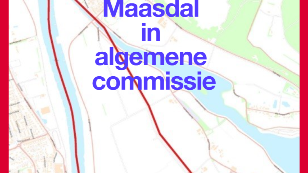 Vierkant maasdalgebied met tekst 'Maasdal in de commissie'
